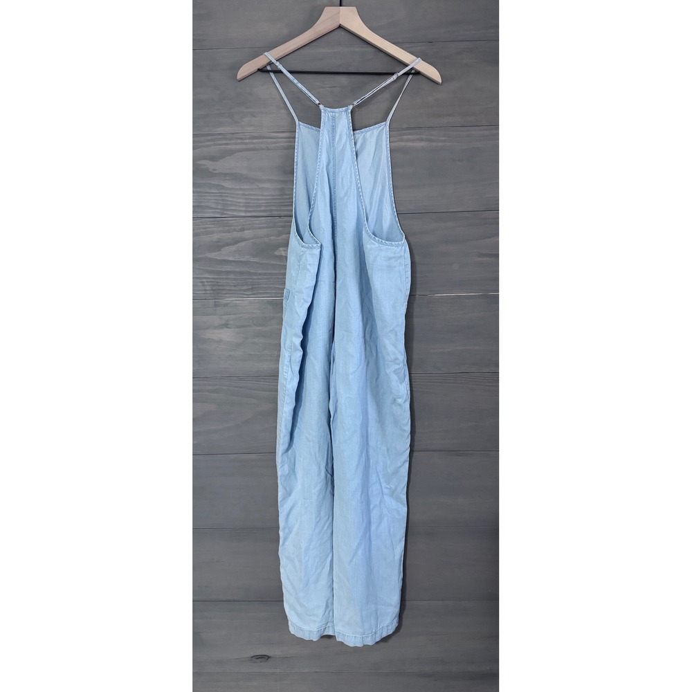 Mahnla Tencel Sky Blue Chambray Pocketed Adjustable‎ Straps Jumpsuit - Picture 6 of 7